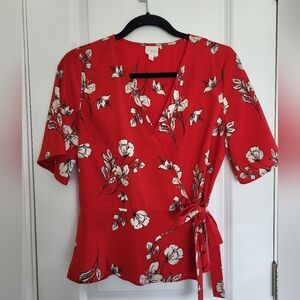 Kaileigh Red Floral Wrap Blouse size S